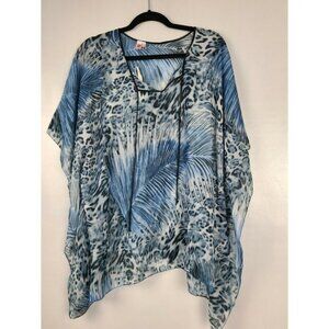 THE Wow Now Blouse Blue  Asymmetrical Sleeve Top